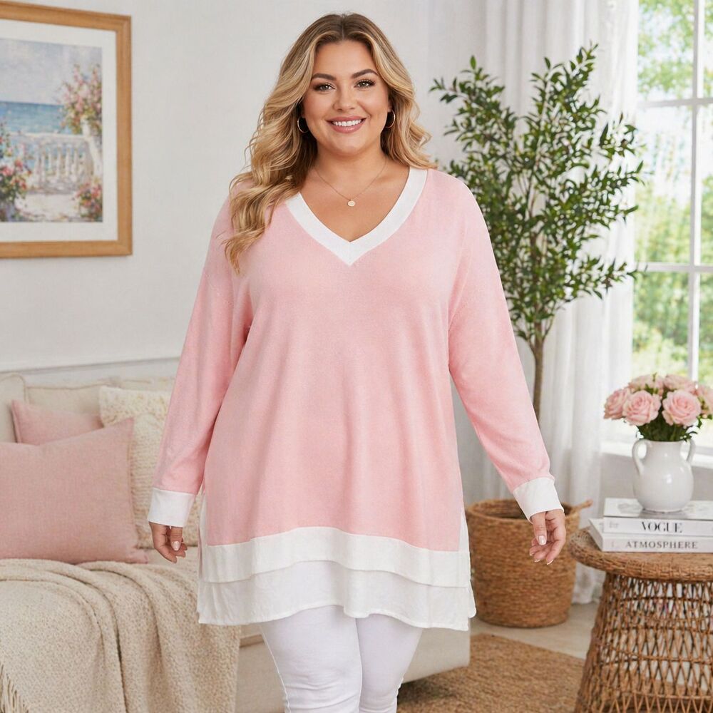 NWT Tommy Hilfiger 3X Pink Tunic Sweater Plus Size Quiet Luxury Chic Top